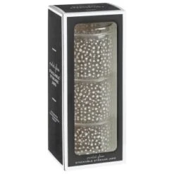 B&M Printed Glass Stackable Storage Jars 3pc - White